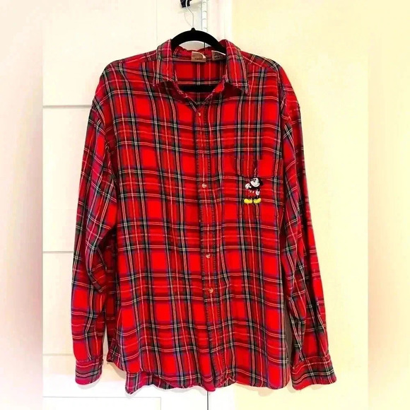 The Disney Store Other - Men’s Vintage Red Plaid Long Sleeve Button Down Mickey Mouse Size Large EUC